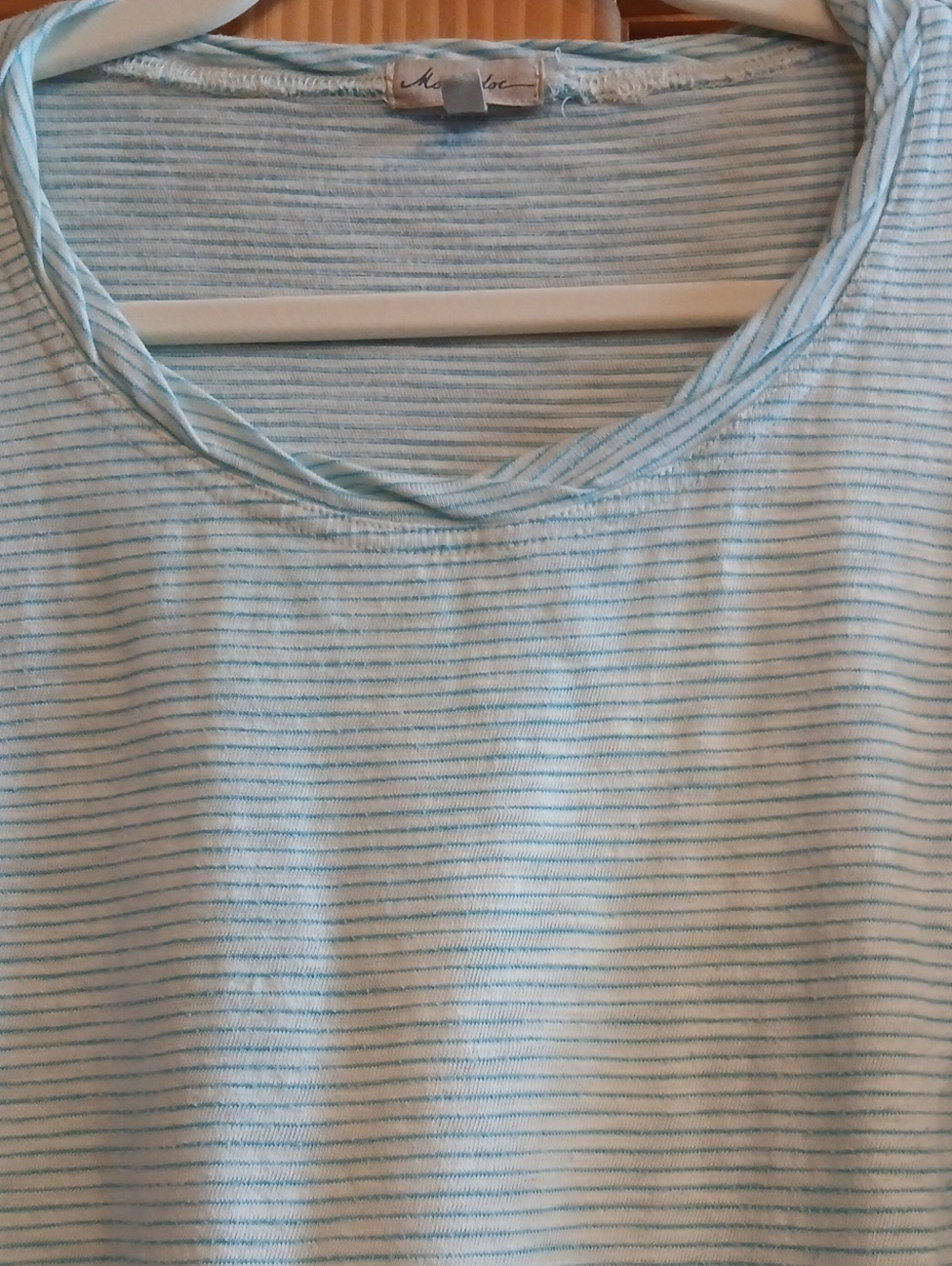 Mod*O*Doc Blue & White Thin Striped Long Sleeve Tee With Ruche sides & sleeves
